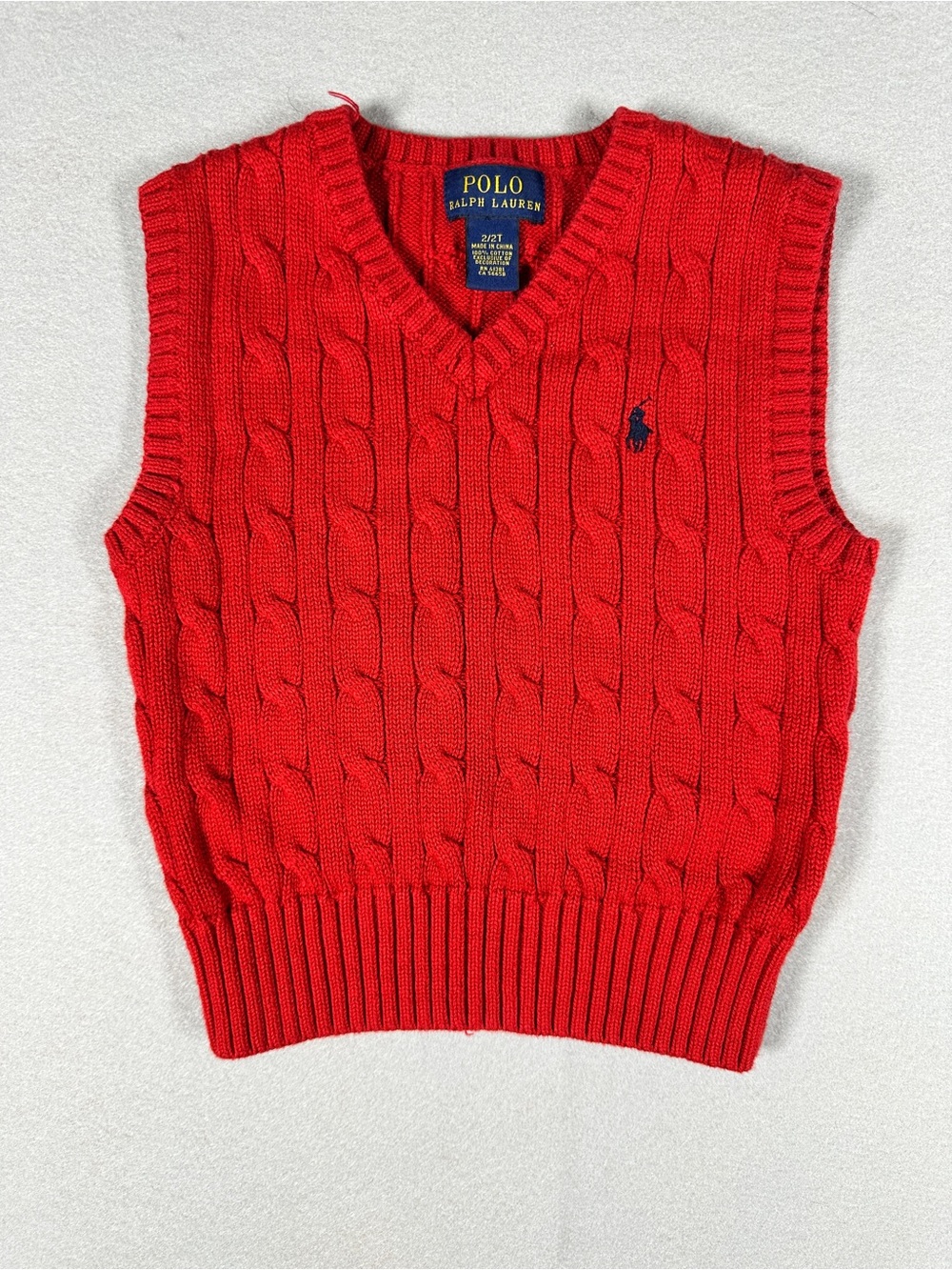 Polo Ralph Lauren Boys Red Cable Knit Cotton Sweater Vest Classic Preppy Sz 2T